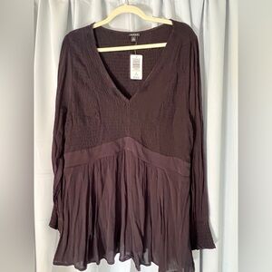 Black Smocked Torrid Shirt with Sheer Sleeves NWT